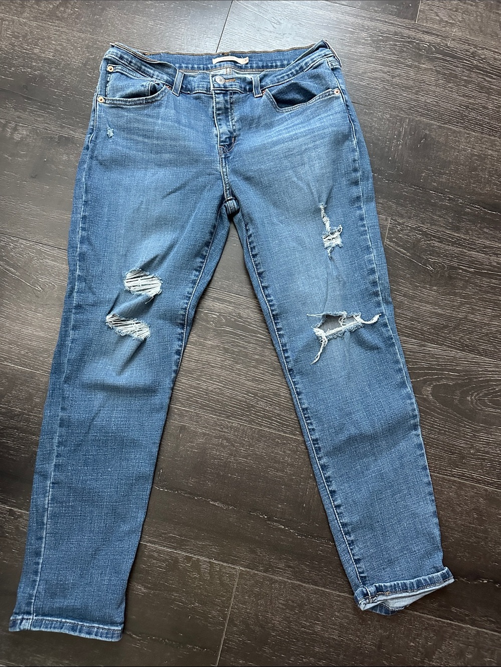 Levi's Ripped Medium Blue Boyfriend Jeans